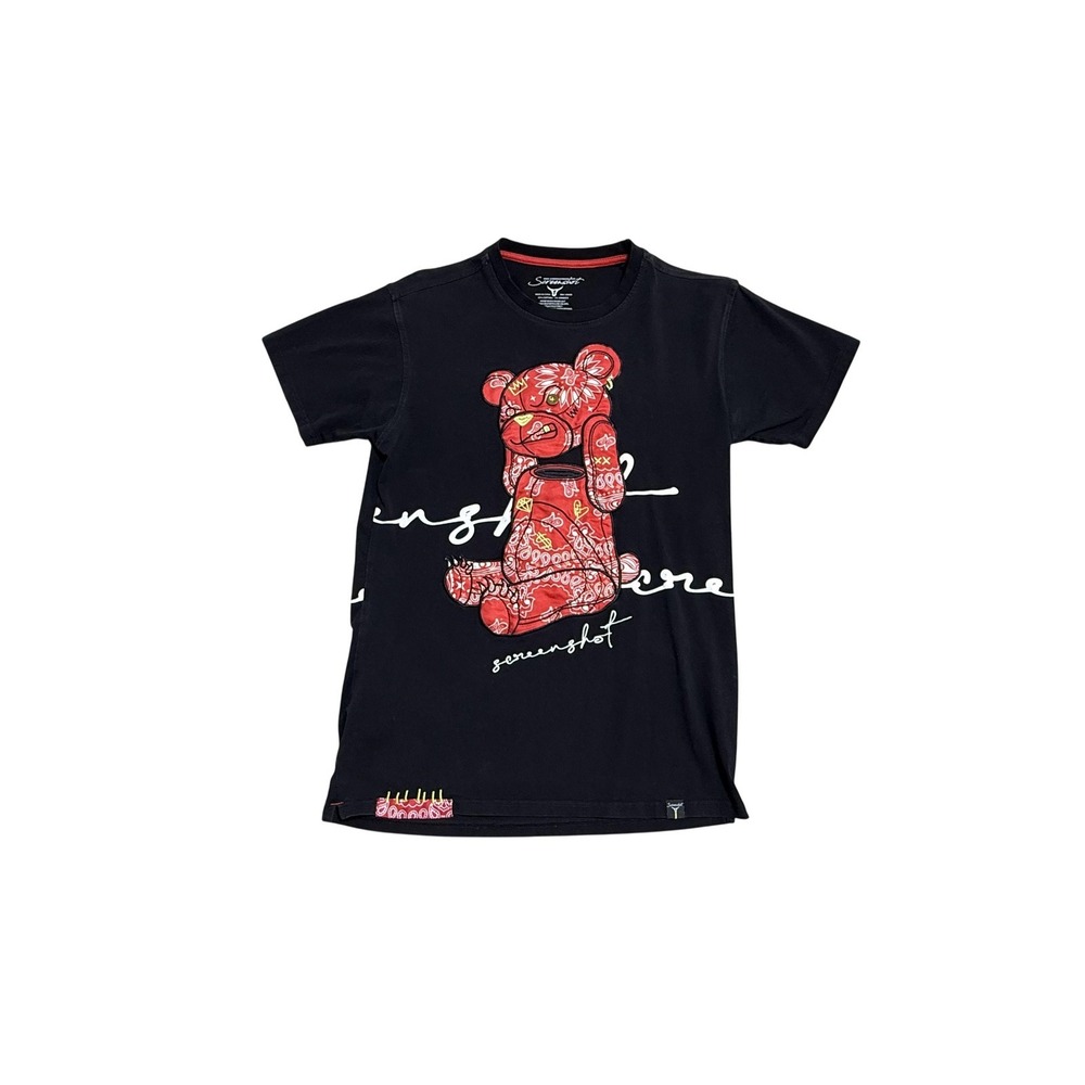 Screenshot Shirt Mens Small Black Teddy Bear Graphic Embroidered Tee T-Shirt